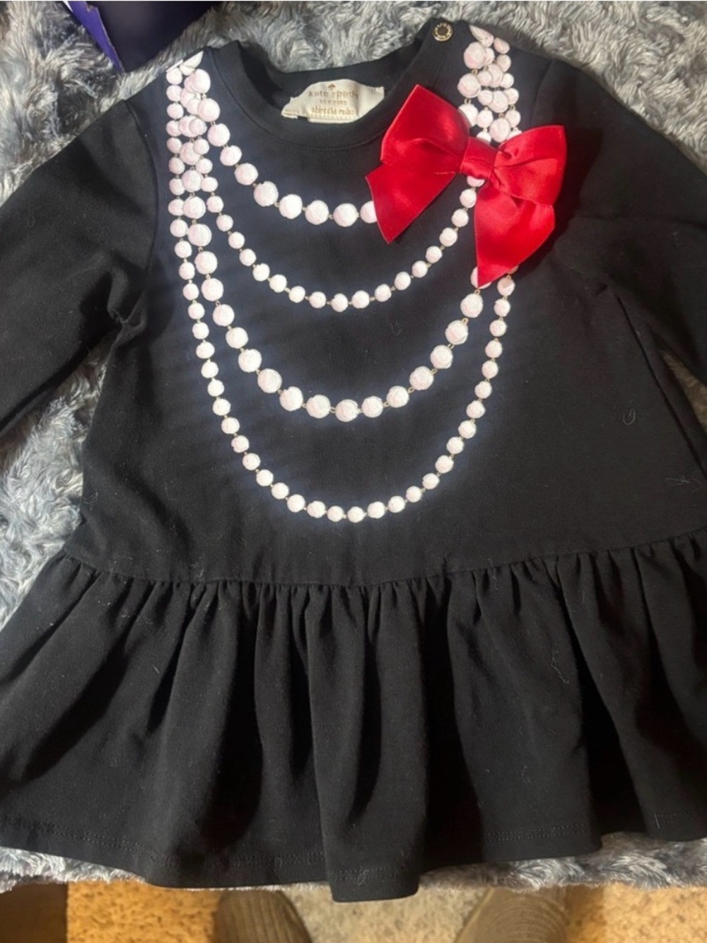 Kate Spade Black Dress with Pearl and Red Bow